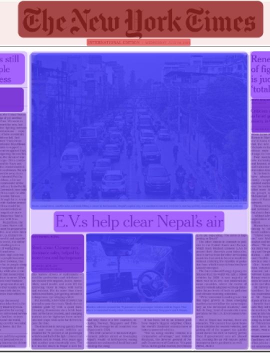 Segmented newspaper front page